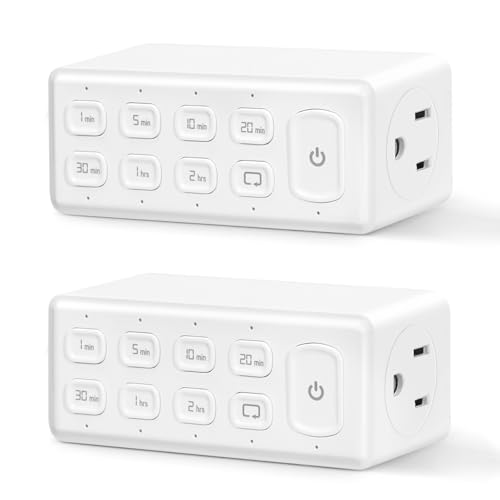 TOPELER 2-Pack Programmable Countdown Timer Outlets with Repeat Function for Lights, Fans, Appliances, 15A, 4-Hour Max