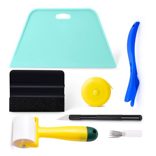 FOSHIO Wallpaper Kit, Including Wallpaper Smoothing Tool, Card Squeegee, Seam Roller, Wrapping Paper Cutter Exacto Knife, Mesureing Tape, Wallpaper Tools for Peel and Stick Window Film Application Kit