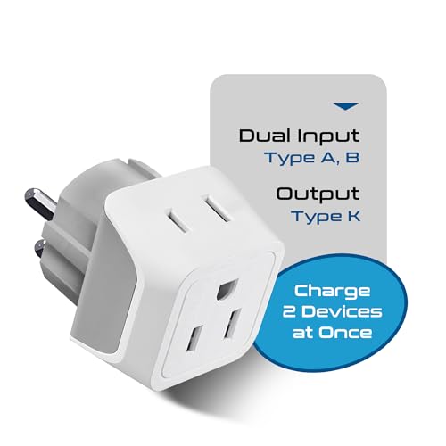 Ceptics White Denmark Travel Adapter Plug with Dual US Input - Compact & Safe (3 Pack)