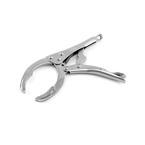 QWORK Locking Grip Oil Filter Wrench Pliers, 9 inch Alloy Steel Remover Wrench Tool, Fits Most Car and Equipment Filters - Heat Treated Carbon Steel with Nickel Plating