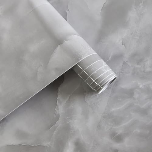 JSEVEM 16"¡¿118" Thick Grey White Cloud Pattern Marble Wallpaper Peel and Stick Vinyl Gray White Marble Contact Paper for Cabinet Waterproof Glossy Granite Wall Sticker for Walls Table Desk Countertops