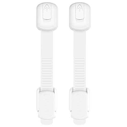 Child Safety Strap Locks for Cabinet, Fridge, Ovens, Toilet, Drawer, Trash can etc with Strong Adhesive Not Easy to Fall Off, Adjustable Length, 2 Packs