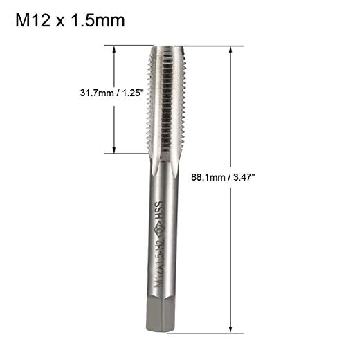 uxcell Metric Machine Tap M12 x 1.5mm H2 High Speed Steel 4 Straight Flutes Screw Tapping Threading Machinist Repair DIY Tool