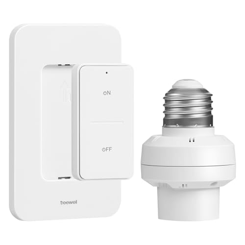 Treewell Remote Control Light Bulb Socket Kit with Wall Switch - 200FT Range, E26/E27, Compatible with LED/CFL/Incandescent, 1 Wall Switch + 1 Socket