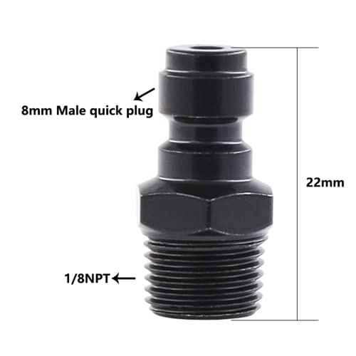 8mm Quick-Disconnect Plug Adapter, 1/8" NPT Male Thread, Foster PCP Airsoft Adapter Fittings, Black Zinc Plated Copper