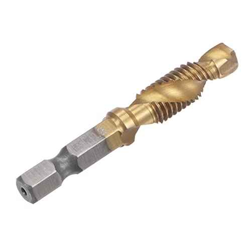 uxcell Combination Drill and Tap Bit, 1/4" Hex Shank M8 x 1.25 Metric Titanium Coated High Speed Steel 4341 Spiral Flute Drilling Tapping Tool 2pcs