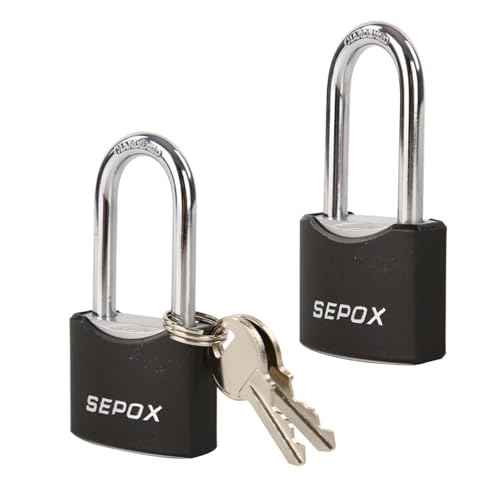 SEPOX¢ç Twins 1-9/16" All-Weather Outdoor Padlocks Keyed Alike, Long Shackle, Solid Steel Lock, Heavy-Duty with Black Cover, Design for Gate Fence Cabinet Toolbox School Gym Locker with 2pcs Same Key
