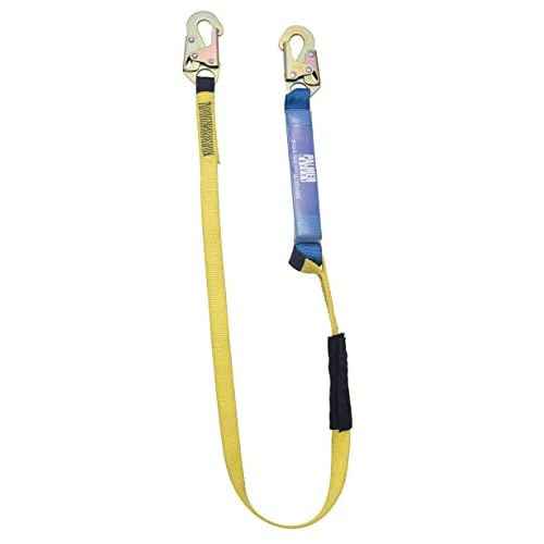 Palmer Safety 6' Single Leg Lanyard with Shock Absorber, Yellow Webbing with Steel Snap Hook - Meets or exceeds ANSI Z359.13-2013
