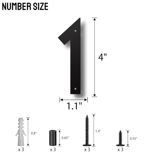 HouSi Black 1 Metal House Number Sign - 4 Inch Stainless Steel Outdoor Address Plaque