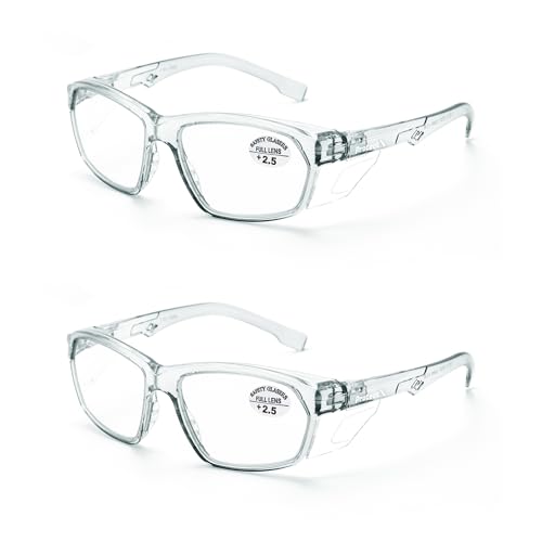 ProtectX Stylish Anti-Fog & Scratch-Resistant Safety Glasses With Readers, UV Protection Goggles, Anti-Impact Lightweight Glasses for Men£¦Women Charcoal Reading 2.5-2 Pack