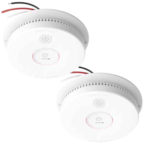 Hardwired Interconnected Smoke Detectors,Photoelectric Smoke Alarm with 9V Battery Backup,Test/Silence Button, Hard Wired Fire Alarm for Home GS562A 2pack