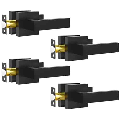 Passage Door Lever, 4 Pack Matte Black Interior Door Handles for Hallway and Closet, Heavy Duty Square Interior Keyless Door Handles Non-Locking Door Knobs for Right & Left Side Door