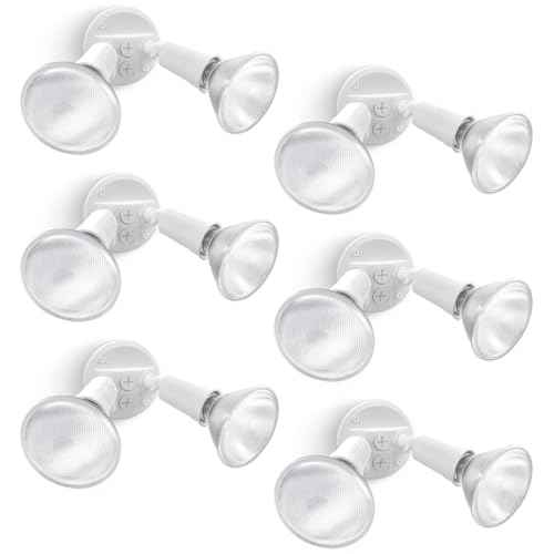 LUTEC 6 Pack Adjustable Twin Par Holder Outdoor Flood Lights, Switch Controlled Security Lights, Floodlights Fixture, Waterproof Exterior Max 300 Watt Par38 Flood Light for Garage, Yard, Porch-White