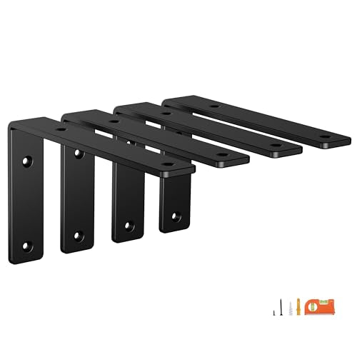NEODROP 4-Pack Heavy Duty 6 Inch Wall Shelf Brackets - Black Steel Floating Support