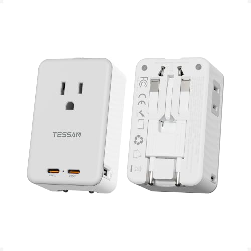TESSAN Travel Adapter PD 20W - Grey, Universal Power Adapter with 3 USB C & 1 USB A