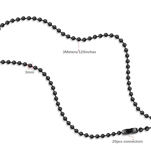 3mm Black Ceiling Fan Pull Chain Extension 120in with 20 Connectors - Dotlite