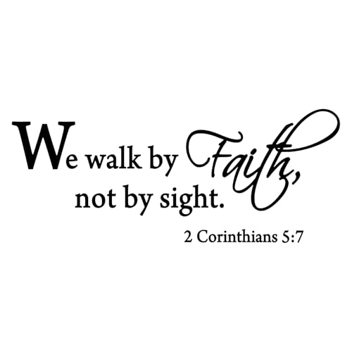 Bible Verse Wall Decals Wall Quotes Decor Stickers, Vinyl Scripture Biblical Phrase Living Room Home Art Decor Stickers We Walk by Faith Not by Sight 22"X9" for Living Room