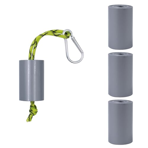 SnowTing 4 PCS Mini Duct Tape with Rope and Carabiner, Portable Pocket Size Duc Tape for Outdoor Camping Travel Cycling Backpacking Emergency Repair, 2'' Wide x 9.84 Feet Long Per Roll, Grey