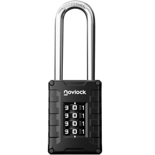 2.76 in Long Shackle Combination Lock | 4-Digit Padlock for Gym Locker, Cabinets, Toolboxes, Gates, Fences, Sheds | 1-Pack, Black