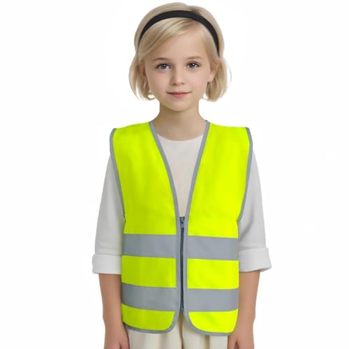 Kids Hi VIS Reflective Vests, Child Safety Vest Reflective for Boys Girls, Children's High Visibility Toddler Vest for Cycling Skiing, Yellow, S