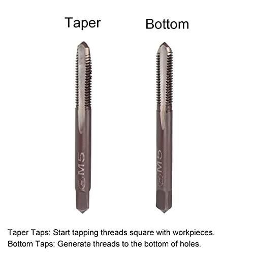 uxcell Metric Hand Tap M5 Thread 0.8 Pitch 3 Straight Flutes H2 Alloy Tool Steel Bottom & Taper Screw Tap Set Tapping Tools for Repairing 2 Pairs