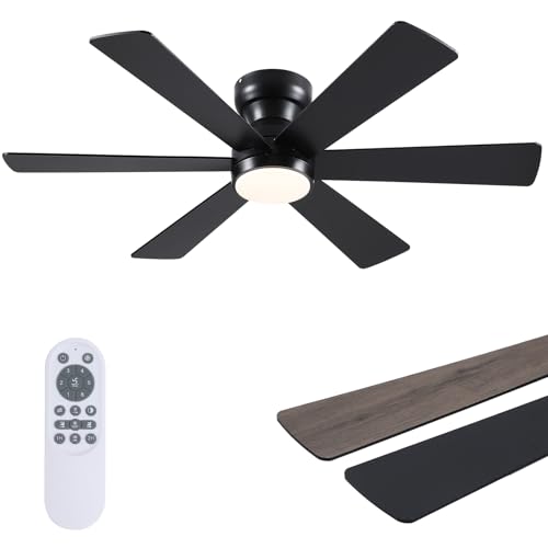 Asyko 46-Inch Black 6-Blade Modern Ceiling Fan with Light & Remote Control