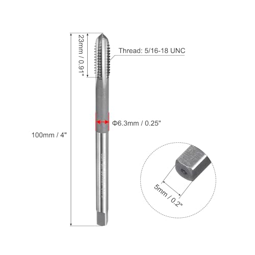 uxcell Thread Milling Taps, 5/16-18 UNC High Speed Steel (HSS) 3 Straight Flutes Machine Screw Thread Threading Tap, 4" Length (Extra Long)