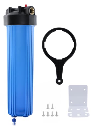 Purcooflow 20 x 4.5 Inch Whole House Water Filter Housing with Bottom Drain - Heavy Duty, BPA-Free, Double O-Ring Seal