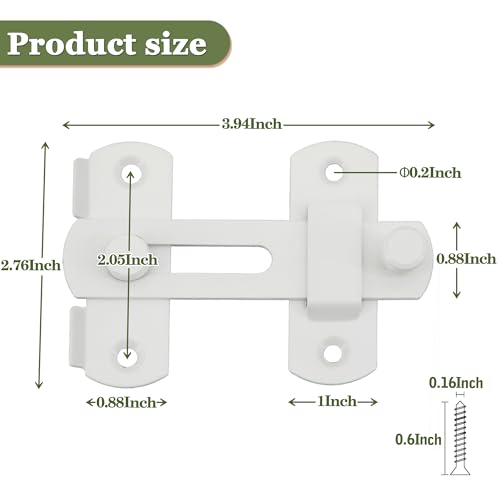 Alise 4-Inch White Steel Gate Latch - Durable Security Door Lock for Barn & Wood Doors, Medium Size