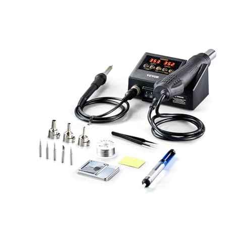 VEVOR 2-in-1 Hot Air Rework Station & Soldering Station, 750W Digital Rework and Soldering Iron Station with Adjustable Temps & Airflow, ¡É/¢µ Conversion, 3 Hot Air Nozzles for Electronics Repairing