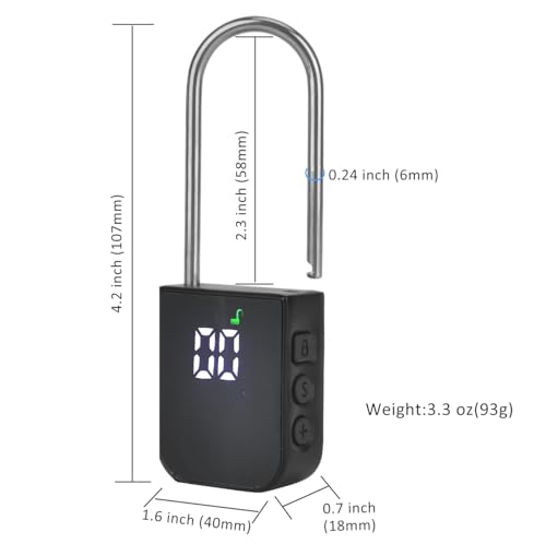 99 Days Timer Padlock with LCD Display, USB Rechargeable, Steel Cable