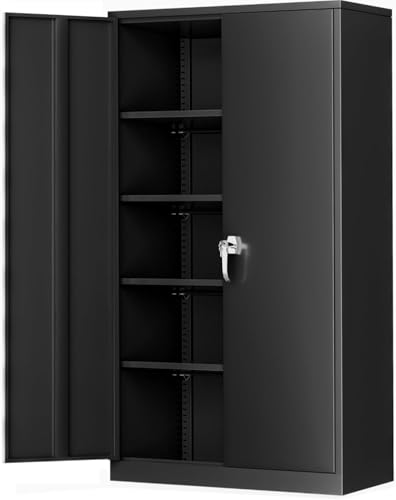 Heavy-Duty Steel Storage Cabinet with Locking Doors, Adjustable Shelves, Black - 72 Inch