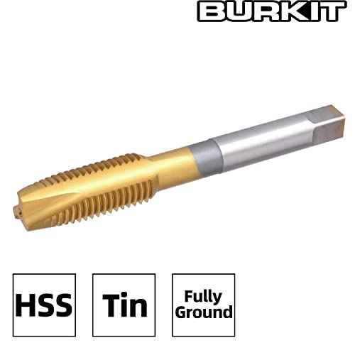 Burkit M10 X 1.25 Spiral Point Tap, HSS Titanium coating Spiral Point Plug Threading Tap M10 x 1.25