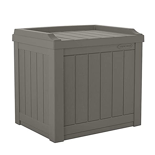 Suncast 22-Gallon Stone Gray Resin Outdoor Storage Box with Seat - Weatherproof Deck Container, Garden & Patio Storage Bench (Variation 1)