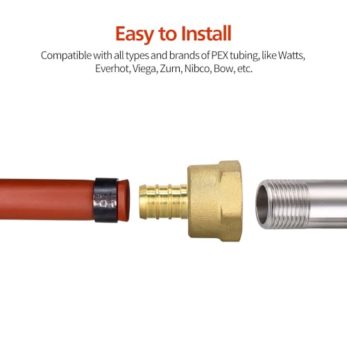 5 Pack PEX 1/2" x 1/2" NPT Female Fittings for Plumbing - Brass, Lead-Free, Corrosion Resistant