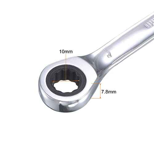 uxcell 10mm Stubby Ratcheting Combination Wrench Metric 72 Teeth 12 Point Box Ended Tools, CR-V