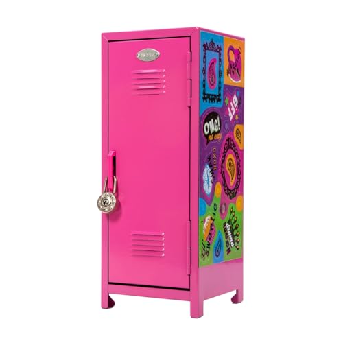 Girls Talk Mini Locker with Magnets & Lock - Pink Metal Storage Cabinet for Kids