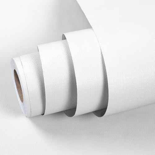 White Wallpaper Peel and Stick 15.7 x 196.9 inch Matte White Contact Paper Waterproof Wall Paper Removable Decorative Solid Color Wallpaper for Cabinets Countertop and Furniture Reform