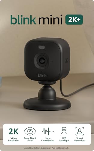 Blink Mini 2K+ Indoor Security Camera System - 2 Cameras, Night Vision, Motion Detection, Black - Plug-in Home & Pet Surveillance