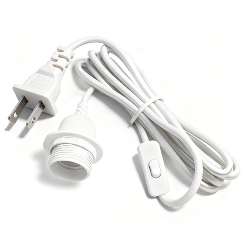 White 16Ft Pendant Light Kit with On/Off Switch - UL Approved, E26/E27 Socket, Includes Rings & Hooks