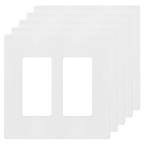 ENERLITES 2-Gang White Screwless Decorator Wall Plate Outlet Cover - 5 Pack, Standard Size