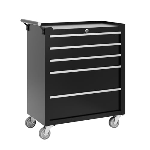 Garvee Black 5-Drawer Rolling Tool Chest Cabinet with Locking System, 24in Toolbox on Wheels