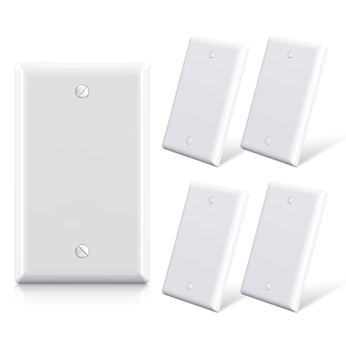 ELEGRP 5 Pack White 1-Gang Blank Wall Plates, Unbreakable Thermoplastic, Standard Size