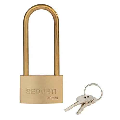 Weather Proof Lock, Solid Brass Padlock with Brass Long Shackle, 1-1/2" Wide, Light Duty Small Marine Grade Padlock