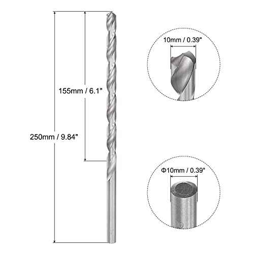 uxcell 10mm Twist Drill Bits, High-Speed Steel Straight Shank Extra Long Drill Bit 250mm Length for Wood Plastic Aluminum