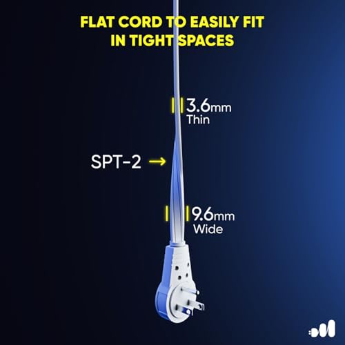 Maximm 1 Ft White 360° Rotating Flat Plug Extension Cord with 3 Outlets