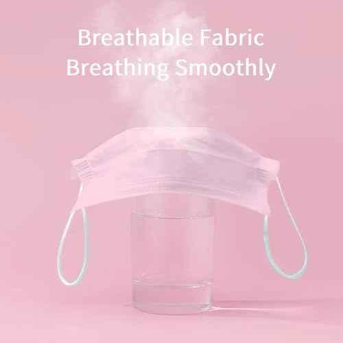 50 Pack Pink Disposable Face Mask for Adults, Solid Pink Breathable 3-Ply Earloop Full Face Protection for Women & Teen Girls