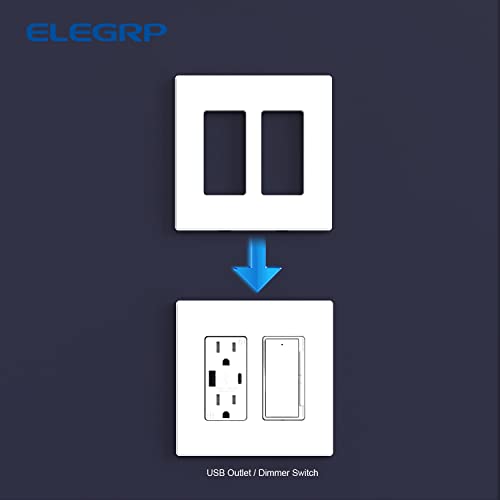 ELEGRP White 2-Gang Screwless Wall Plates 5 Pack - Mid-Size Decorative Cover