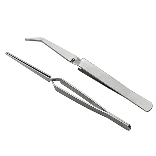 Cross Lock Tweezer 2PCS 125 mm / 4.9 inch Stainless Steel Bent and Straight Tip Cross-Locking Tweezers for Jewelry Making Repair