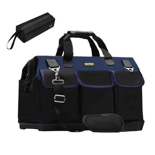 FASTECH 22in Heavy Duty Bottom Tools Bag With Wide Mouth For Tool Storage, Carrier and Organizer, Tote Bag for Men/Women, Wide Mouth Tool Bags With Inside Pockets (22 Inch)
